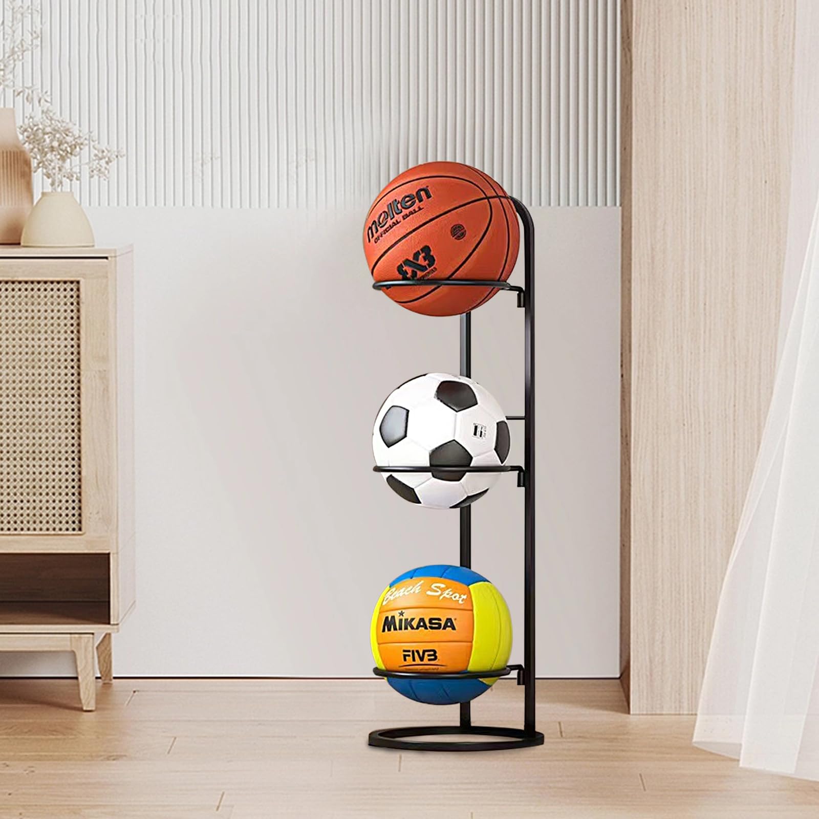2 Stück Ballhalter Ballaufbewahrung, Basketballständer, 3 Stufiges Innenbereich Ballregal, Metall Ballständer Display Halter, Basketball Aufbewahrungsregal für Fußball Basketball