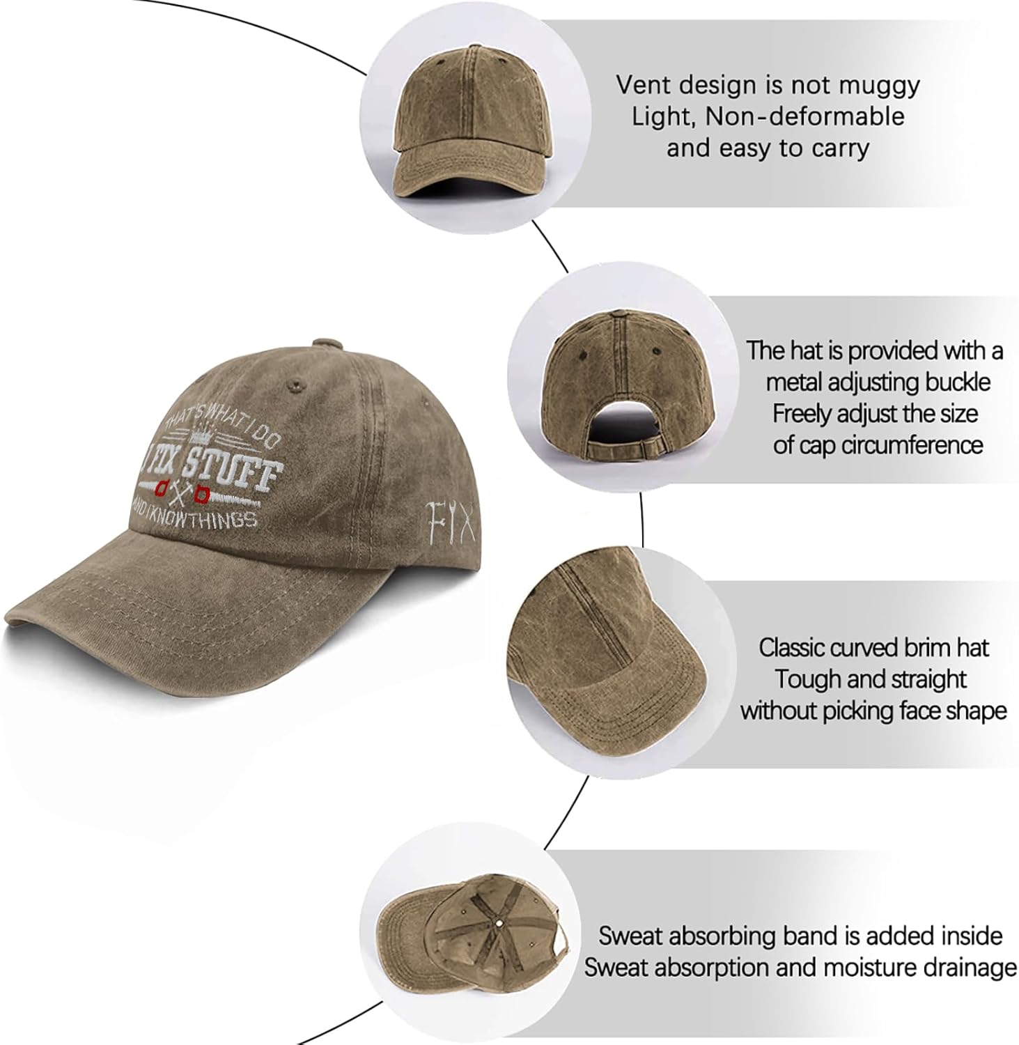 Embroidered That's What I Do I Fix Stuff & I Know Things Vintage Cotton Washed Hat Ideas Birthday - Image 6