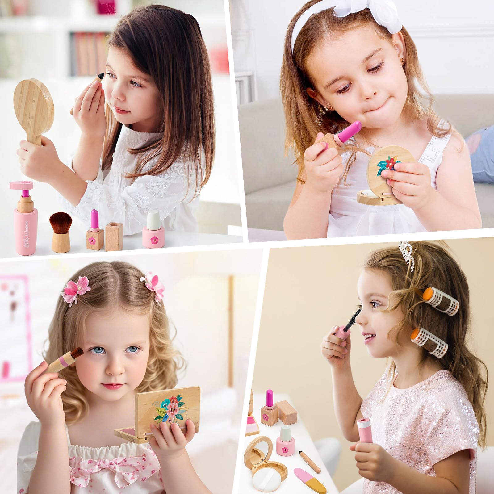 Atoylink Set Trucchi Bambina in Legno Finti Trucchi Set Trousse Trucchi Bambina con Rossetto Profumo Giocattoli Giochi Legno Regalo per Bambini Ragazza 3 4 5 6 7 Anni