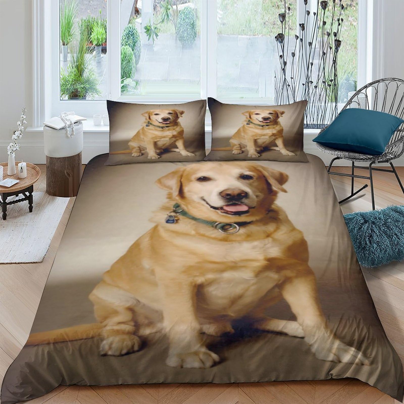 Ctjqhvkz Style-3 3D Printed Golden Labrador Fitted Sheet Microfiber Anti-Slip Dog Portrait Bed Cover Washable Bedroom Decor Gift Single（135X200cm）