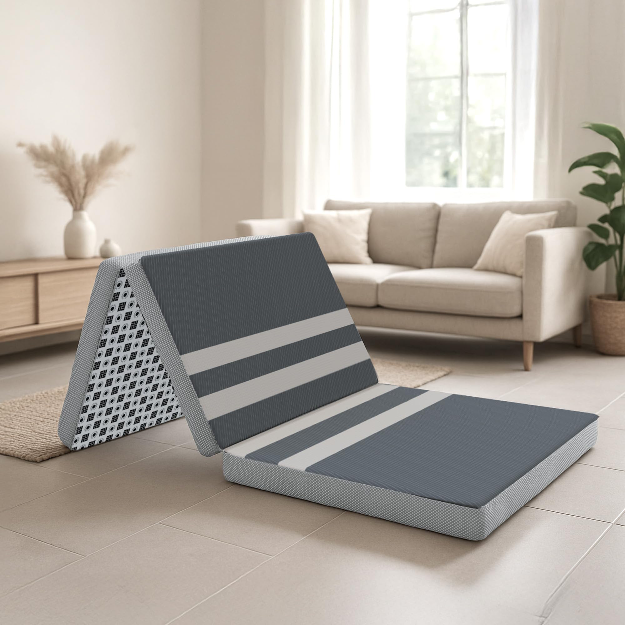 Florance Tri-Fold Cooling Gel Memory Foam Mattress | Triple-Layer Medium-Firm|Breathable Fabric | Portable Foldable Bed for Guests, Camping & Travel | 6-Year Warranty| King Size|72x72x6 Inch
