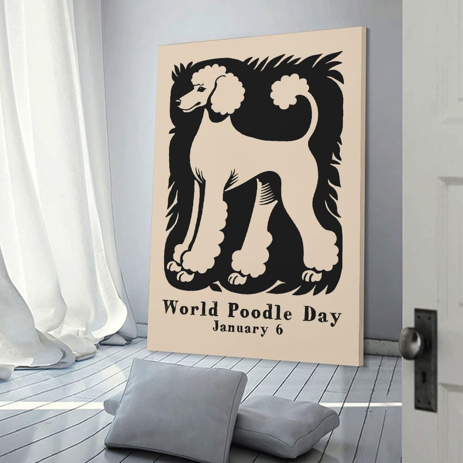 Junmoney World Poodle Day Jan 6 Canvas Wall Decor 24x36inch(60x90cm), for Lounge, Bedroom Or Personal Spaces, A Wall Art Gift for Fresh Interiors