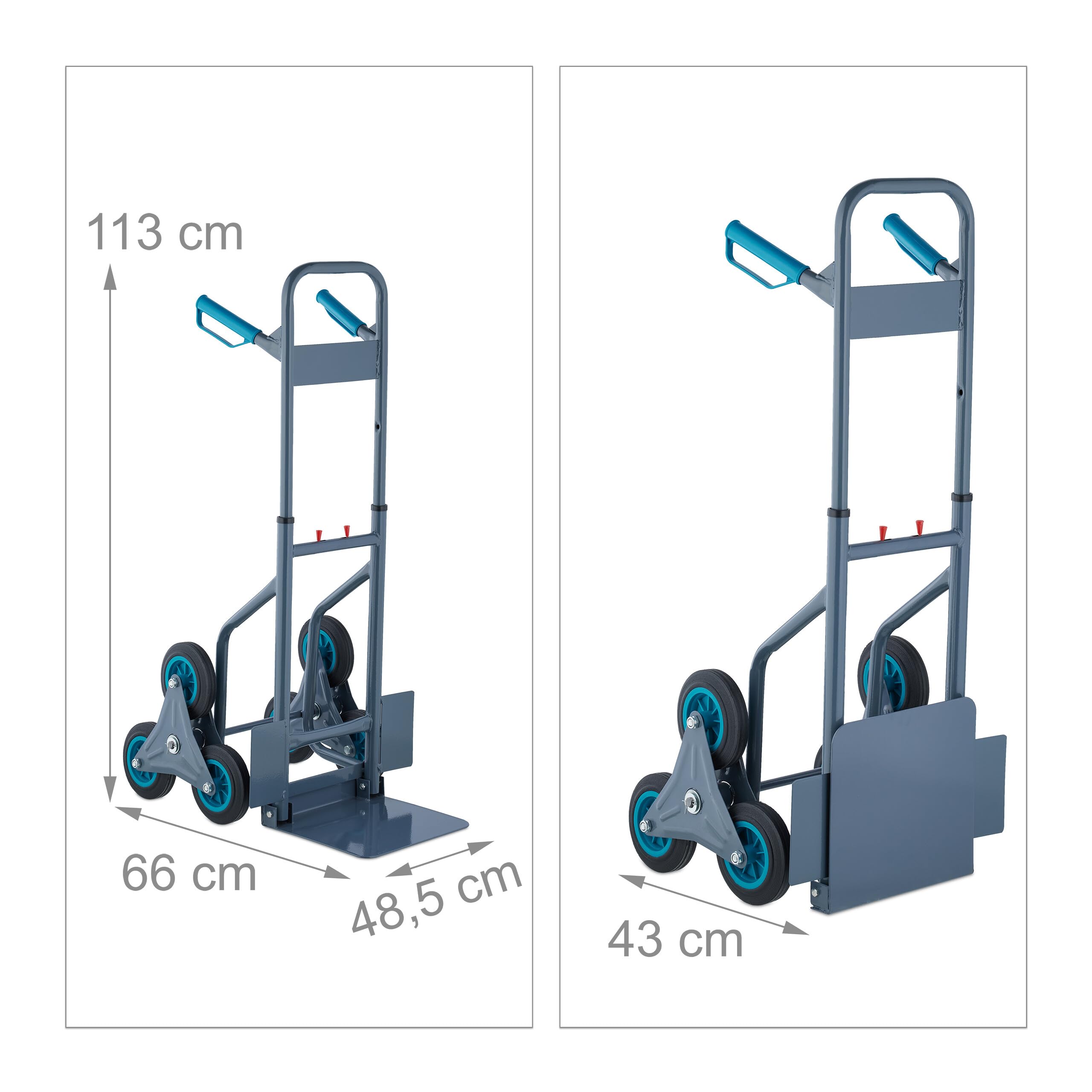 Relaxdays Carretilla Sube Escaleras, Carro Transporte Plataforma Plegable, hasta 200 kg, Altura Regulable, Gris/Azul