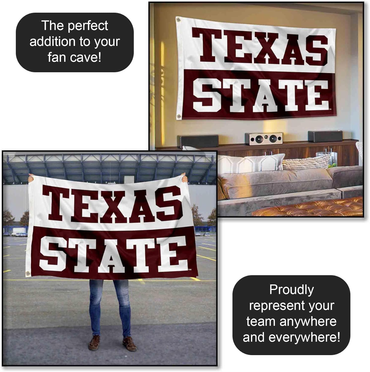 Texas State Bobcats Block Letters Flag