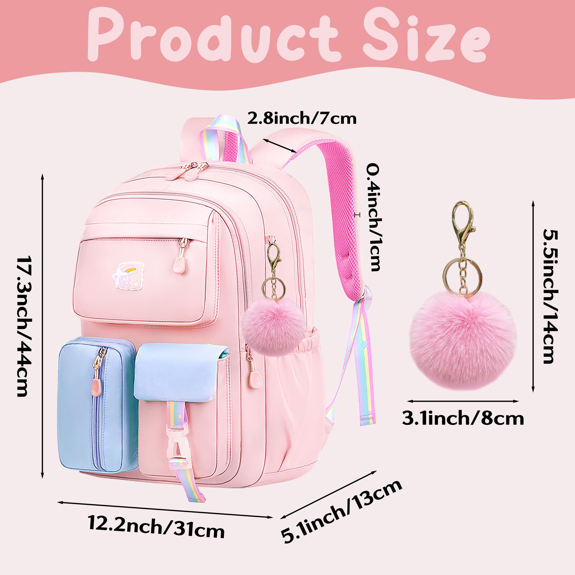 Wood Homing School Bag for Girls with Large Capacity Waterproof Cute Backpack with Laptop Compartment for Teen Kids Kindergarten Daily Multi-Compartment School Backpack with Hairball Pendant