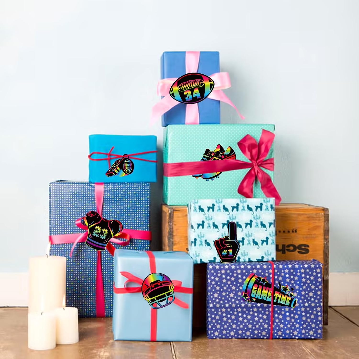 HOWAF 36pcs Football Scratch Paper Crafts Kit Football Helmet Scratch Cards Football Rainbow Scratch Off Cards for Football Party Activity School DIY Drawing,Football Sports Paper Scratch Pad for Kids - Image 7