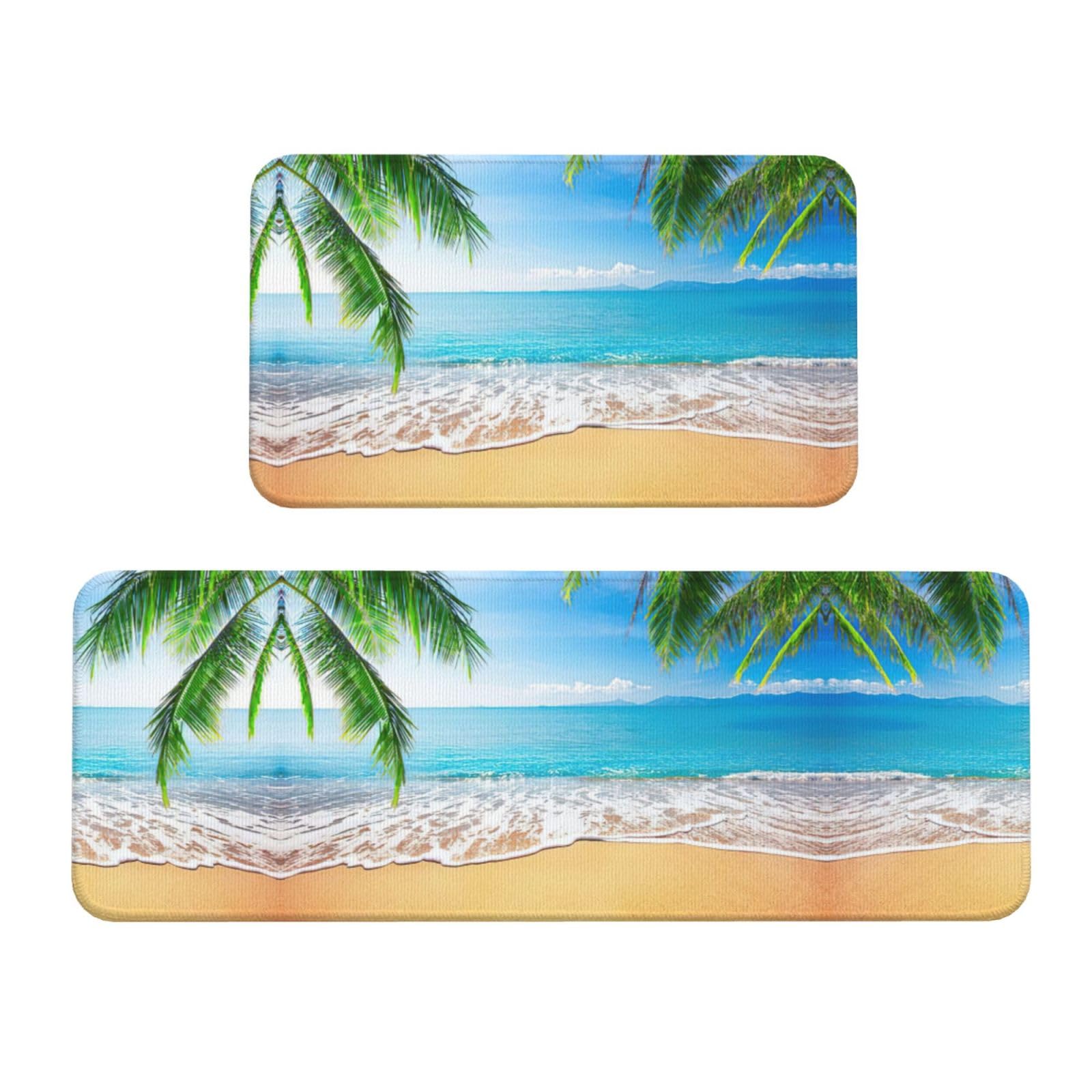 Tapis de cuisine anti glisse lot de 2 absorbants à motif feuilles de palmier pour sol propre