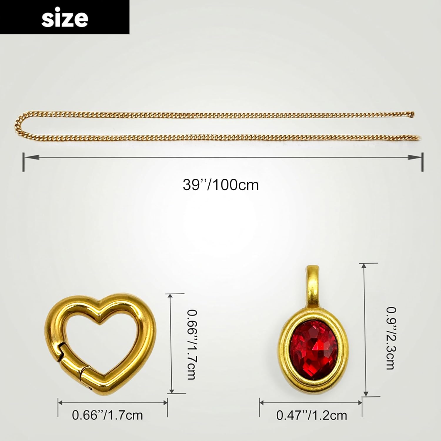 Heart Slip Chain Necklace for Women, 39 Inch Cuban Chain, Removable Heart O-Ring, Crystal Pendant, Adjustable Stainless Steel Y-Necklace - Image 5