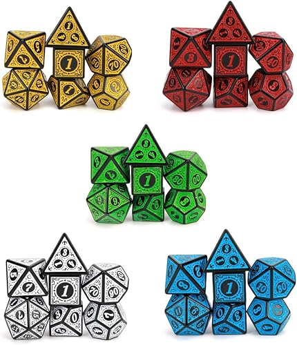 Vista 21 de DND - Juego de 42 dados poliédricos de Calabozos y Dragones para juegos de mesa D&D RPG MTG, dados a granel con coloridas bolsas de cordón y bandeja