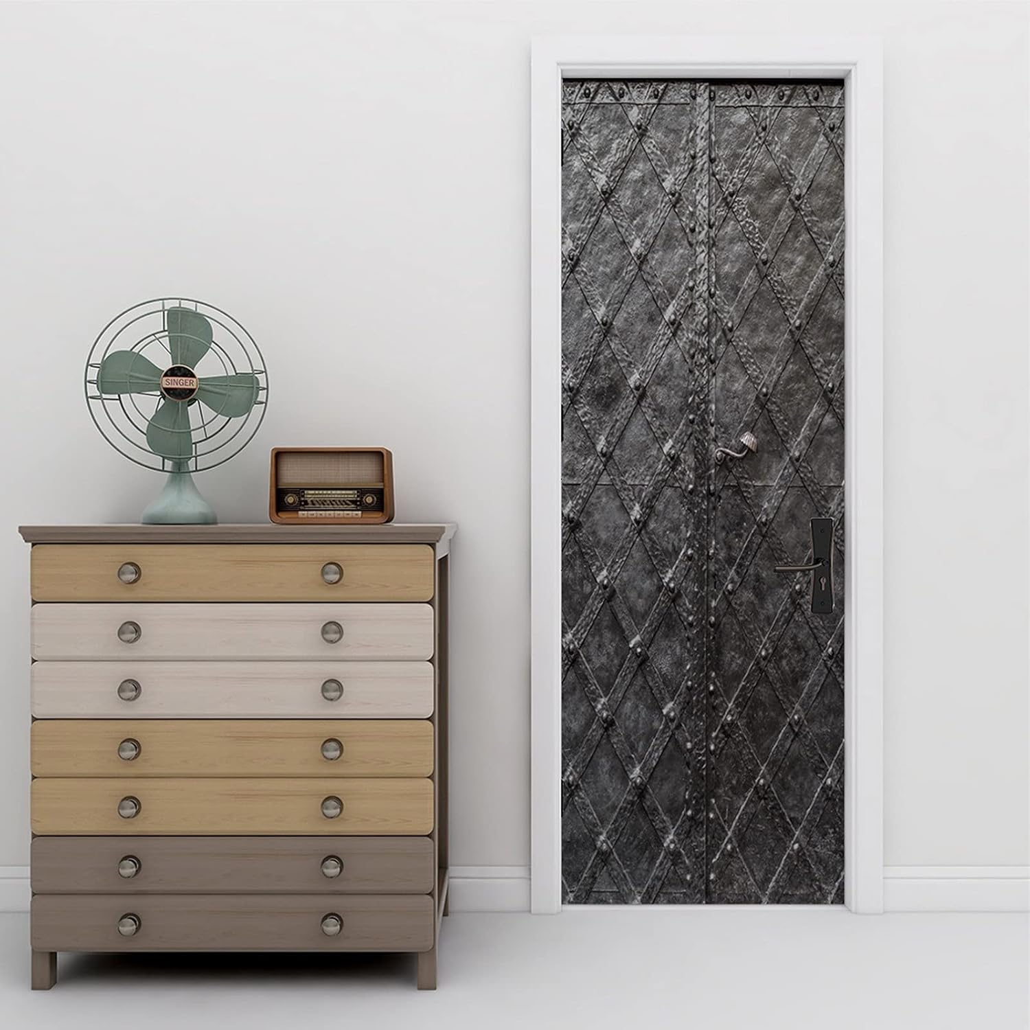 A.Monamour 3D Door Stickers for Interior Doors Old Antique Iron Door Painted Black Texture Vinyl Waterproof Self Adhesive Door Mural Decals for Bedroom Office Bathroom 90 x 200 cm