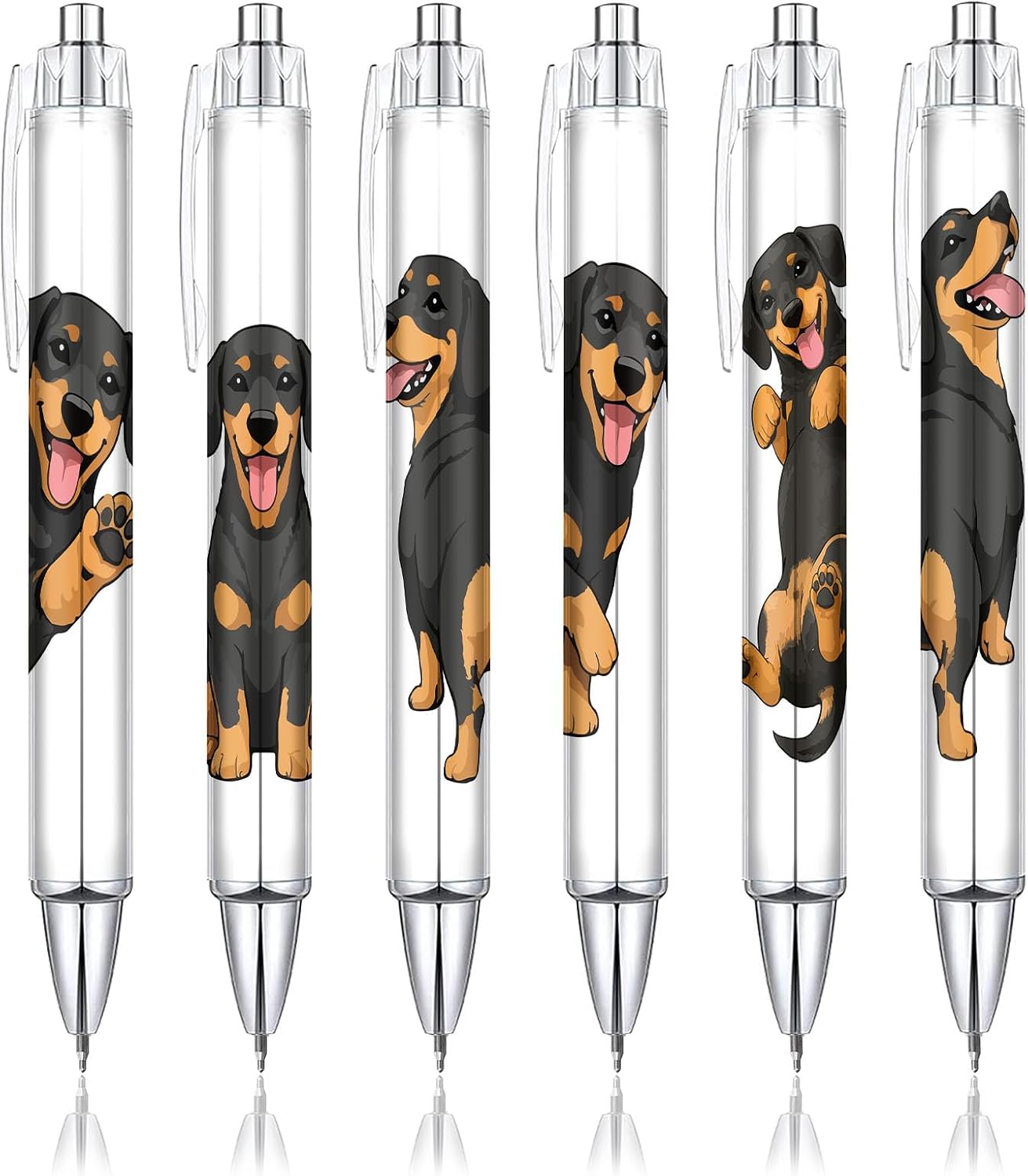 Cute Dachshund Pens 6-Pack, Funny Dog Ballpoint Pens for Kids & Women, Puppy Gifts for Dog Lovers, School Supplies, Office Desk Accessories, Party Favors