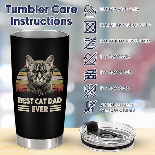 Miniatura 4 de 34HD Regalos de gato para papá, vaso con tapa de acero inoxidable de 20 onzas, taza de café de gato negro, regalos de cumpleaños para padre