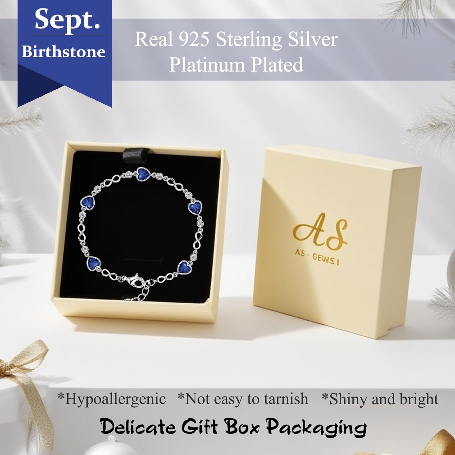 Valentine's Day Gift for Her | Sterling Silver Birthstone Bracelet for Women | Ideal Birthday Anniversary Jewelry | 14k G Plated Infinity Heart Link Adjustable Bracelet, Gifts for Wife Mom Girlfriend - Image 4