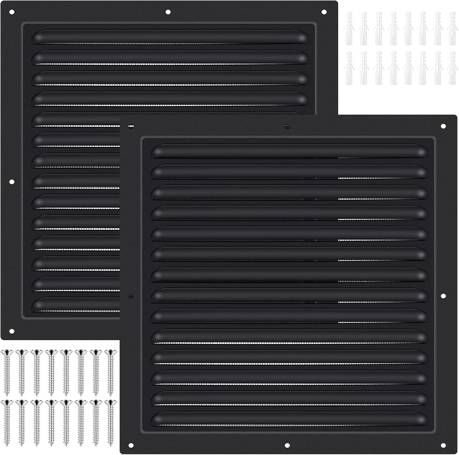2 Pcs 12" x 12" Gable Vent Shed Vent with Screen Mesh Attic Vents, Black | Square Metal Vent Covers Vent Grille for Exterior Door House Garage Ceiling, Boost Ventilation and Guard Against Moisture
