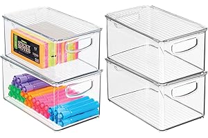 mDesign Clear Plastic Deep Storage Organizer Bin with Lid