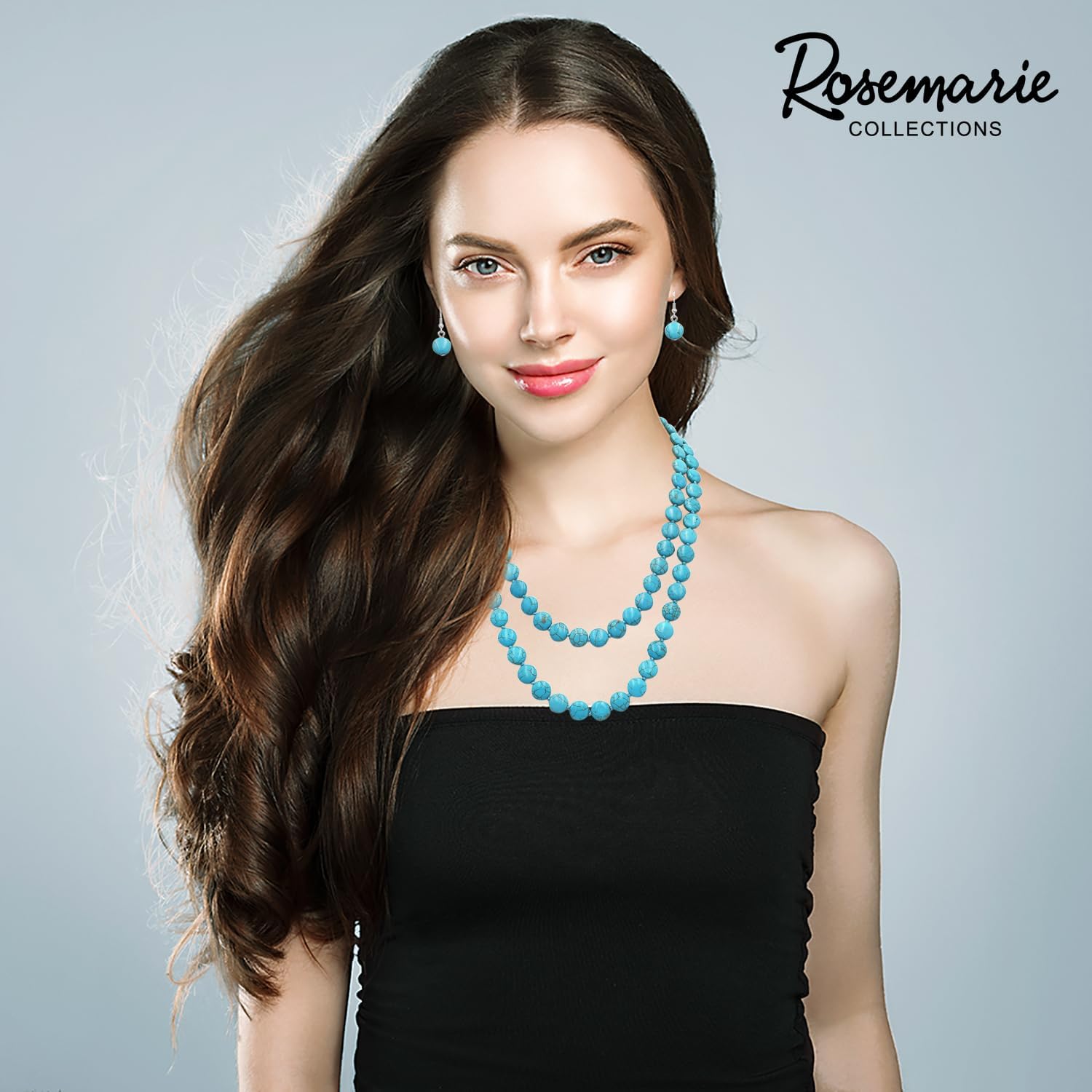 Rosemarie & Jubalee Women's Beautiful Western Inspired Turquoise Howlite Knotted 12mm Flat Bead Endless Necklace Strand And Dangle Earrings Set, 48"