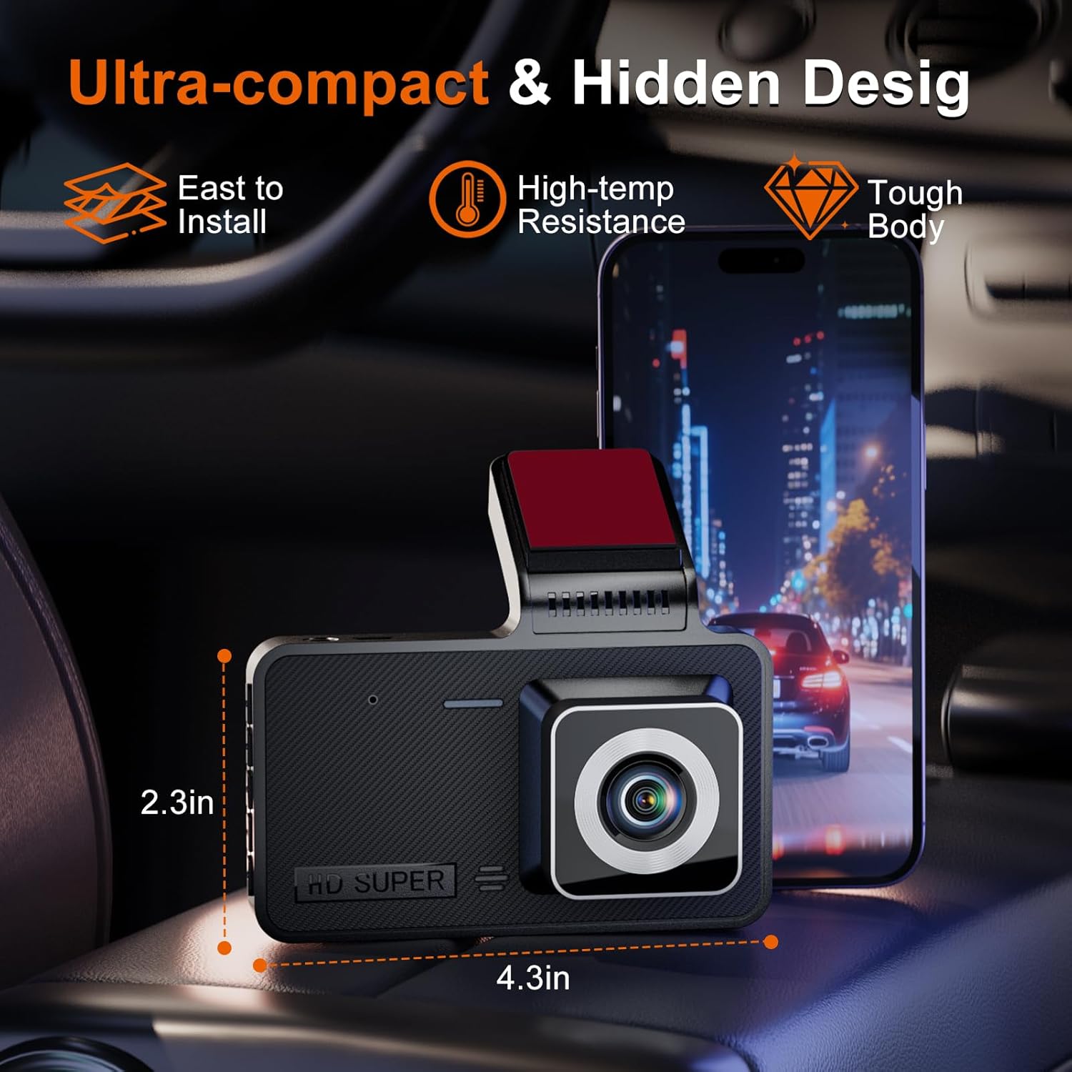 1080p HD Dash Cam, 4-inch Car Dash Cam with Super Night Vision, 170° Wide Angle, Loop Video Motion Detection