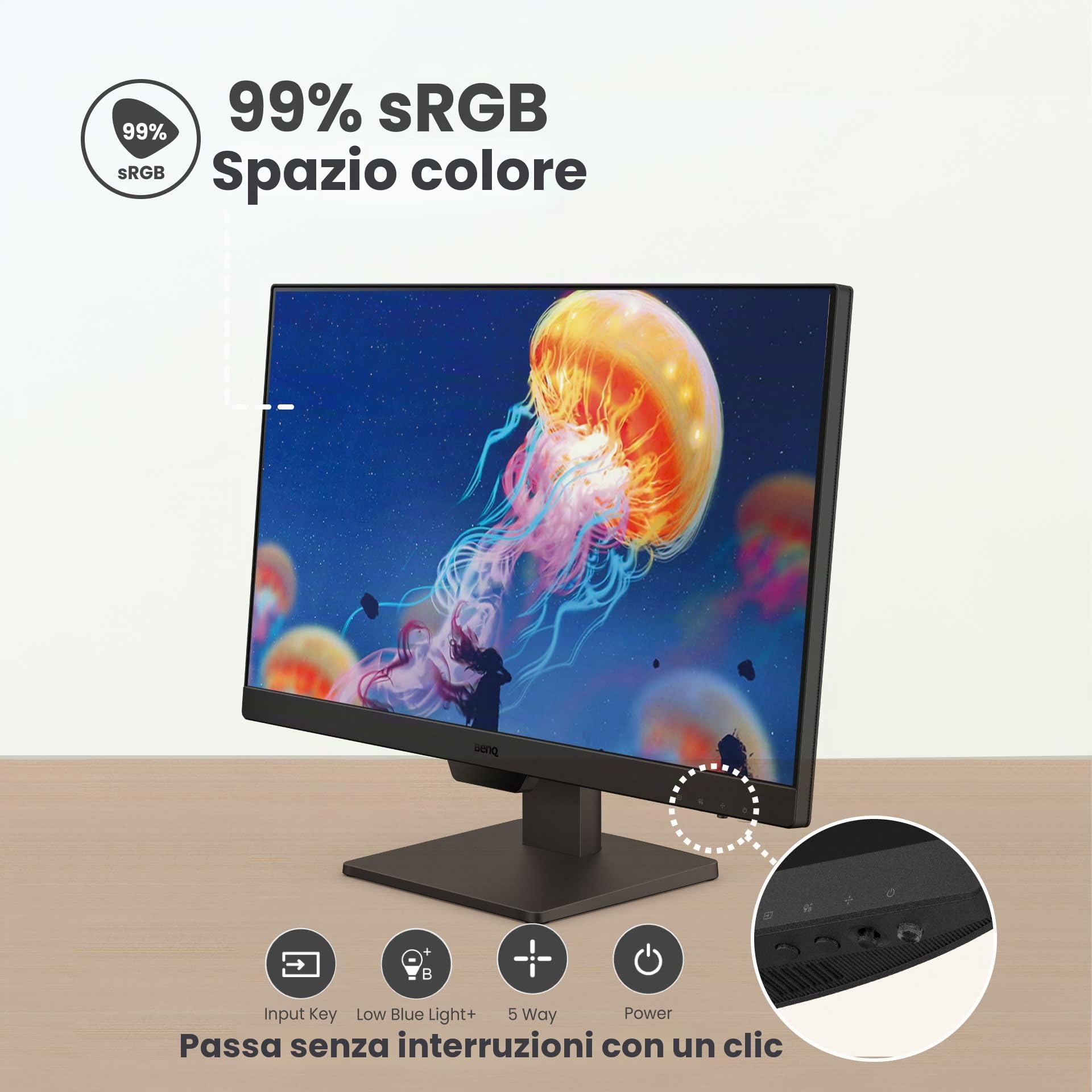 BenQ GW2490 - Schermo per computer da gioco 100 Hz 24" FHD 1920 x 1080p | IPS | Tecnologia per la cura degli occhi | Bassa luce blu | Antiriflesso | Luminosità adattiva | Altoparlanti integrati |