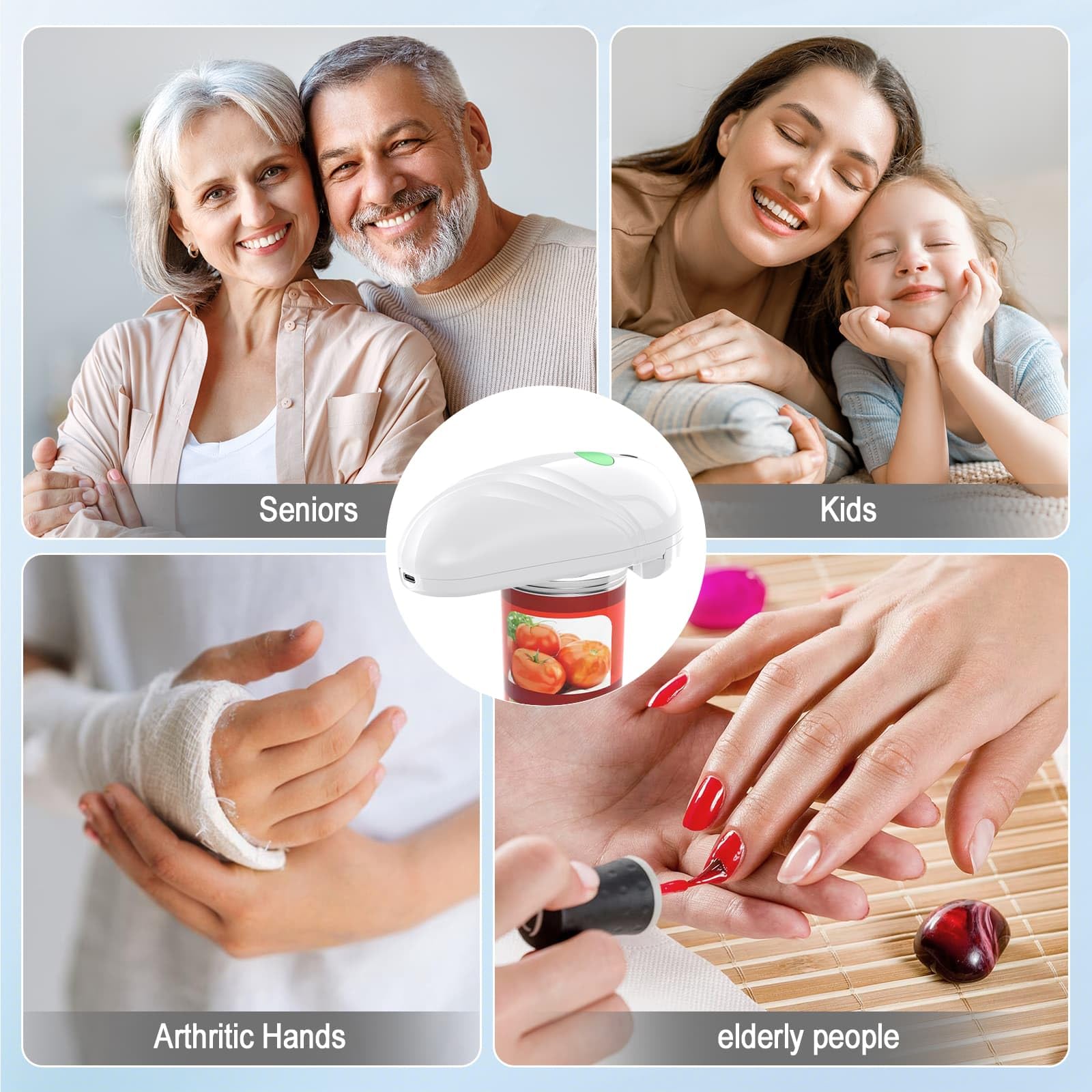Abrelatas eléctrico, recargable y cable USB, abrelatas automático con operación de un solo toque, seguro para todos los tamaños de latas, abrelatas de cocina para personas mayores, artritis y mamá