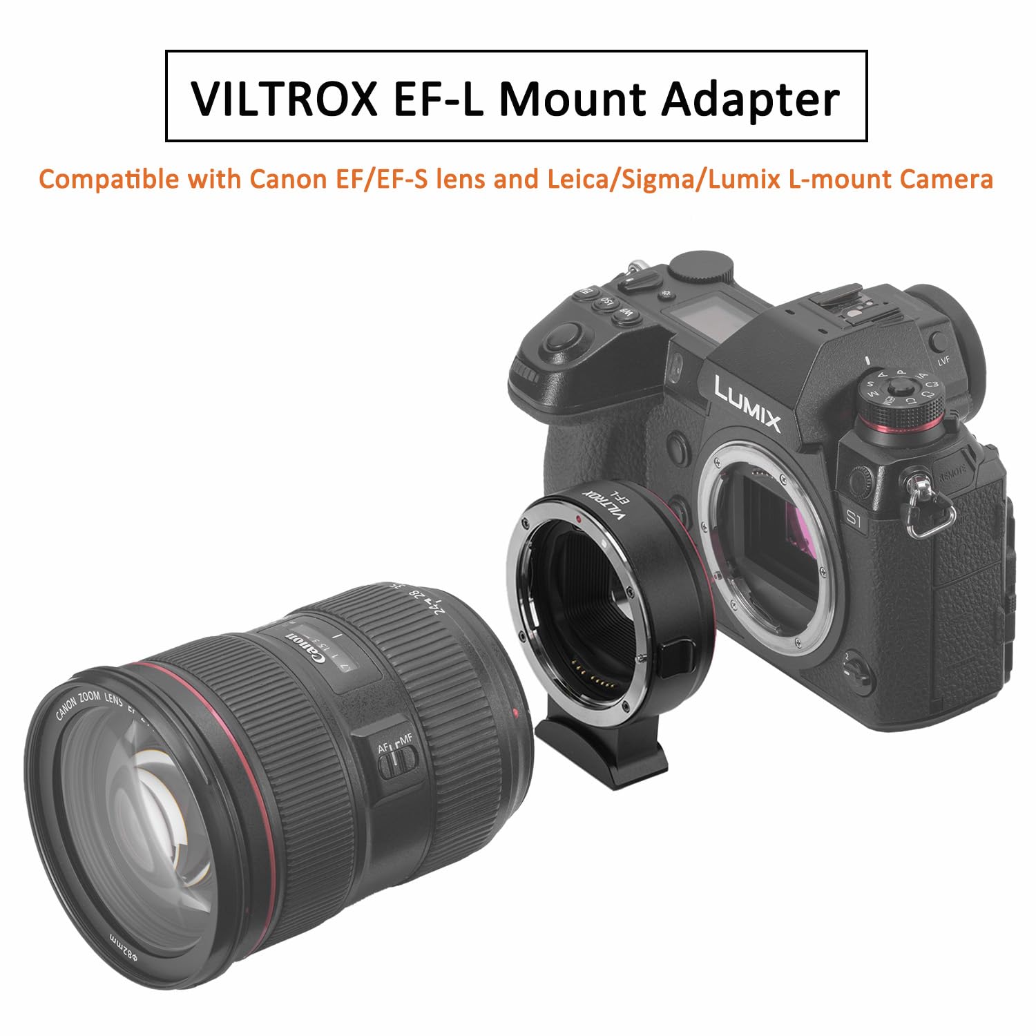 EF-L AF Adaptateur de monture d'objectif électronique compatible avec objectif Canon EF/EF-S Series vers appareil photo L-Mount Panasonic Lumix S1 S1R S1H S5, Leico SL SL2 TL2 CL, Sigma fp L