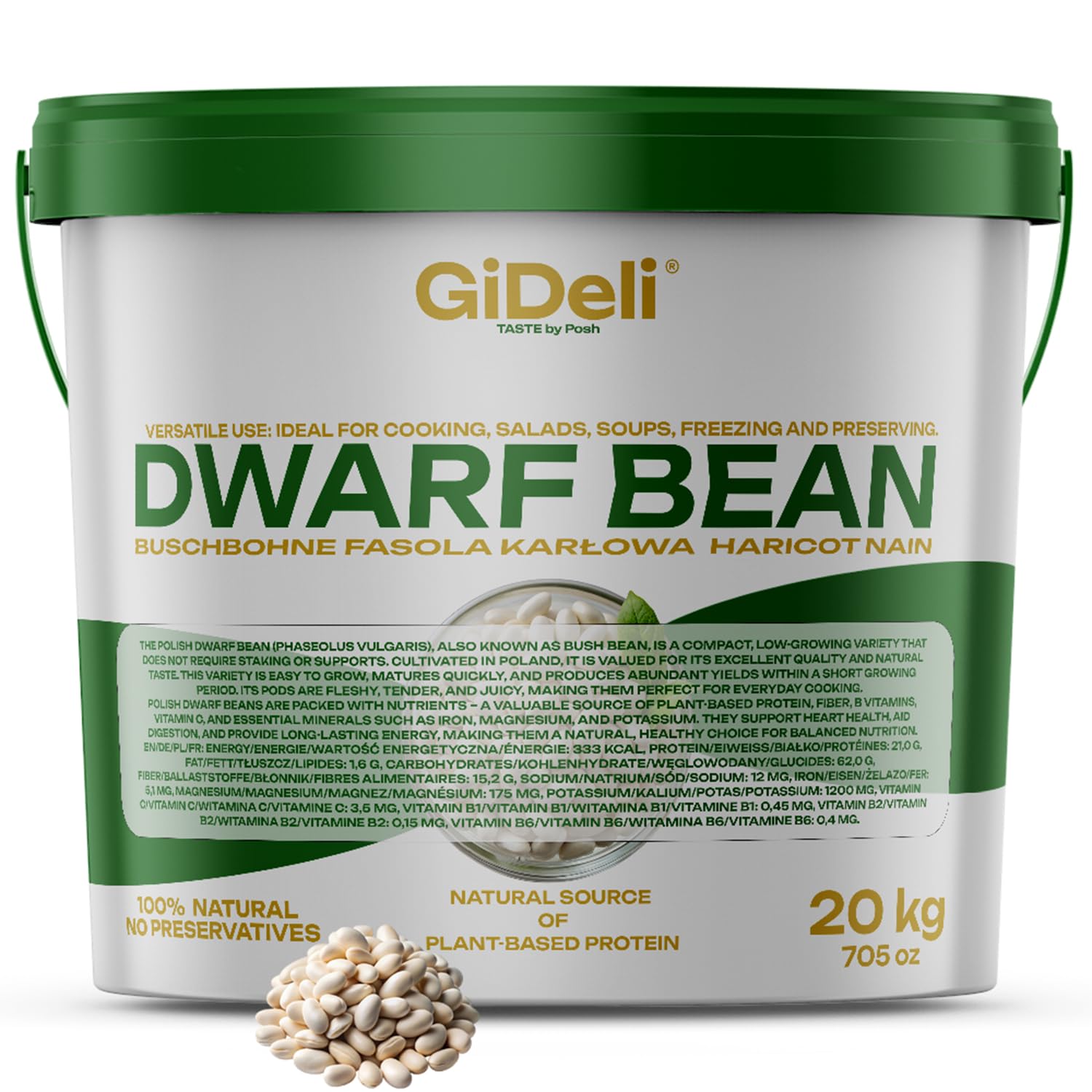 GiDeli Weiße Bohnen Getrocknet 20 kg im Eimer - proteinreich, natürliche Hülsenfrüchte ohne Zusätze - ideal für Suppen, Eintöpfe, Salate - Küche, Gastronomie, Catering