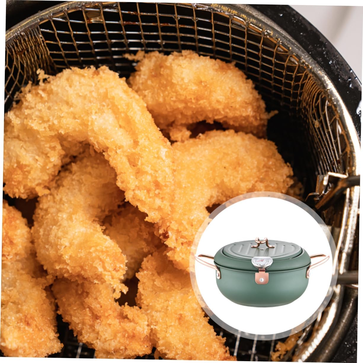 Japanese Style Stainless Steel Fryer Pot Splash Deep Frying Pan for Household Cooking Heat Preservation Oil Drainer Suitable for Kitchens and Restaurants