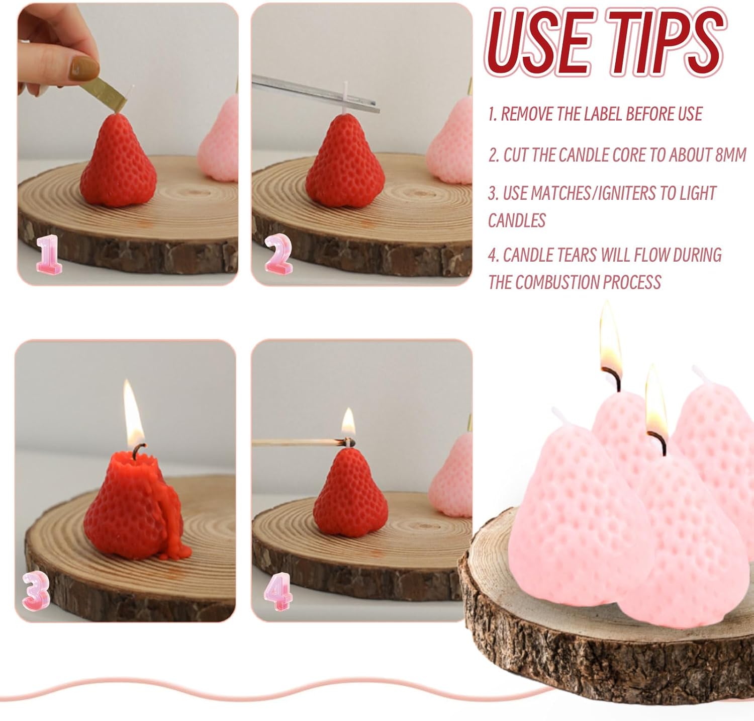 Strawberry Shaped Scented Candle 9 Pcs Mini Soy Wax Small Candles for Bedroom Home Decor Gift for Friends Familys (Pink) - Image 2