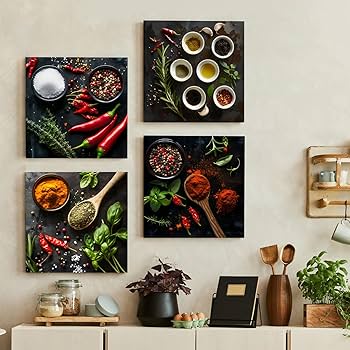 Aromatic Spices Wall Art　ビンテージ　アート Herbs and Spices Acrylic Glass Print: High Gloss Kitchen