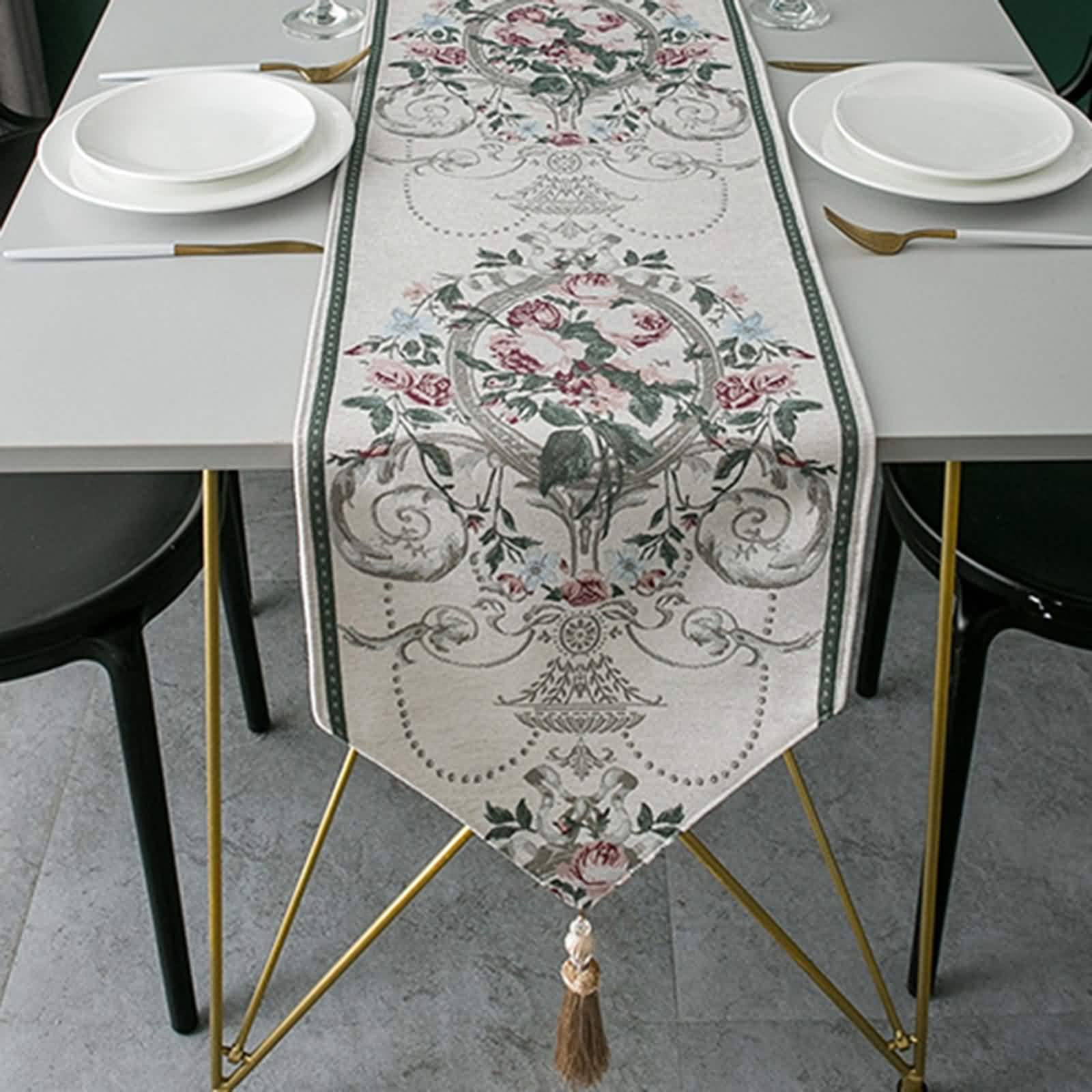 Chemin de Table St Valentin, Chemin de Table Blanc Anniversaire Chenille 33x160CM Jacquard Deco Intérieure et Extérieure