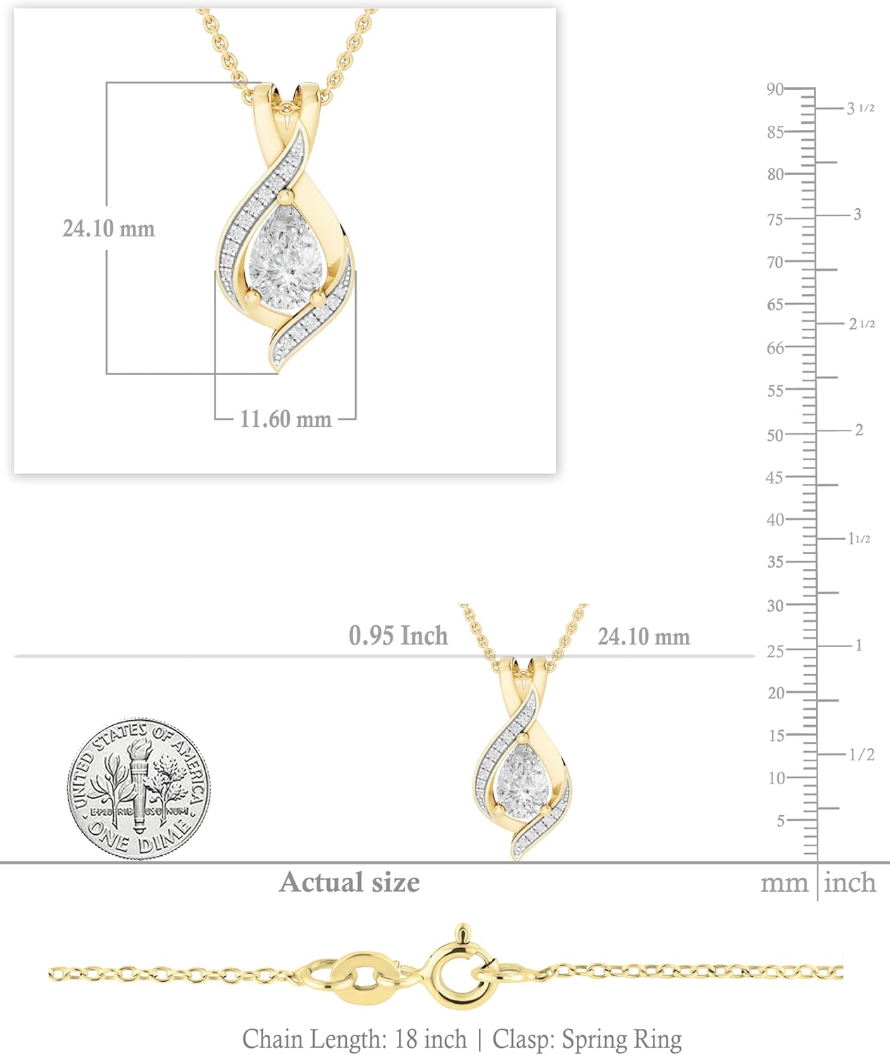 Dazzlingrock Collection 9x6mm Pear Lab Created Gemstone & Round White Natural Diamond Swirl Teardrop Pendant with 18 inch Chain for Women in Real Solid Gold