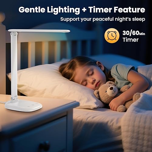 Miniatura 6 de Lámpara de escritorio LED con puerto de carga USB, lámpara de estudio regulable sin pasos con 5 modos de color, control táctil, temporizador, luces
