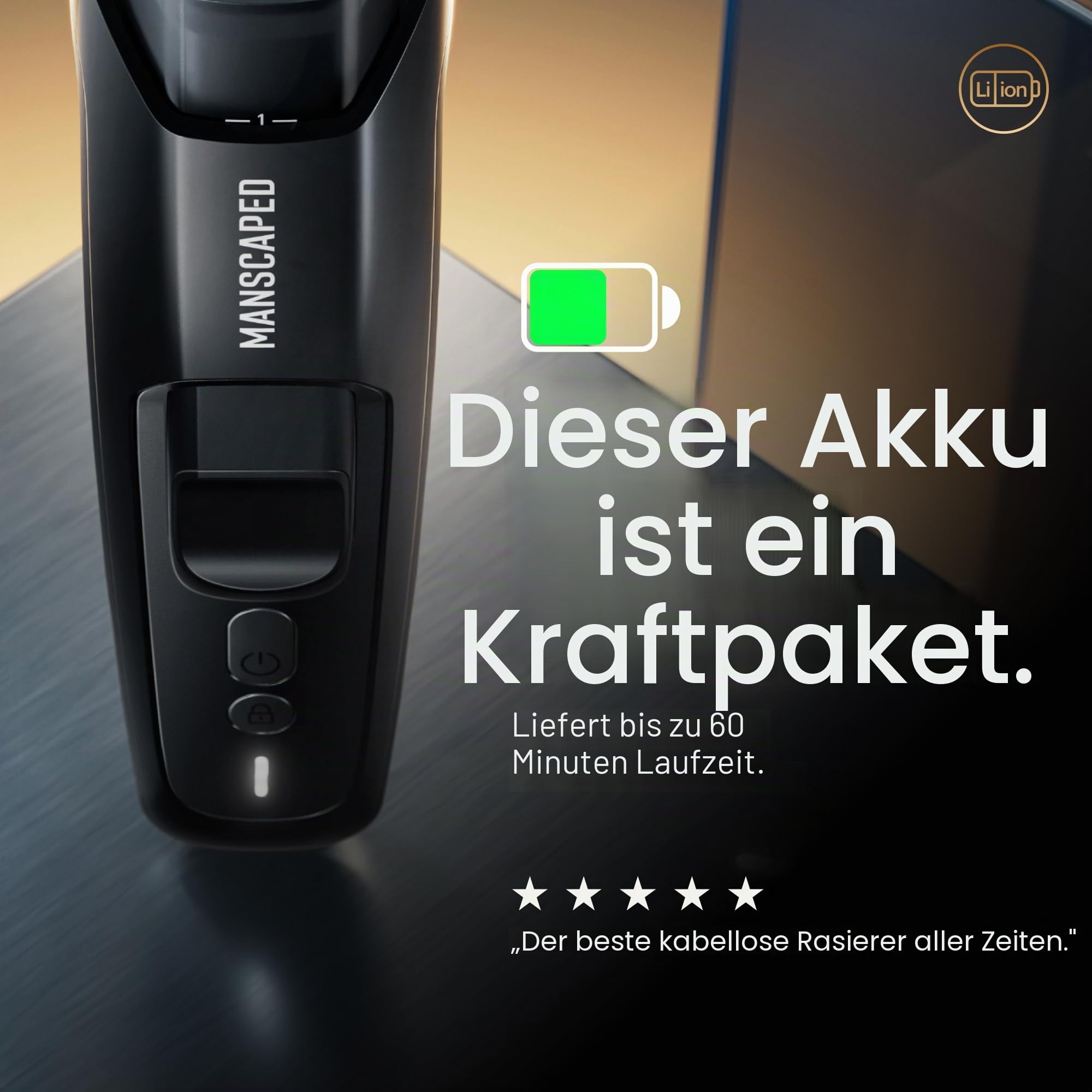 MANSCAPED® The Beard Hedger® Plus Verstellbarer Bart- & Schnurrbart-Trimmer für Herren mit 14 Längeneinstellungen (1–20 mm), Edelstahlklinge, wasserdicht, schnurlos, Reiseschloss, USB-C