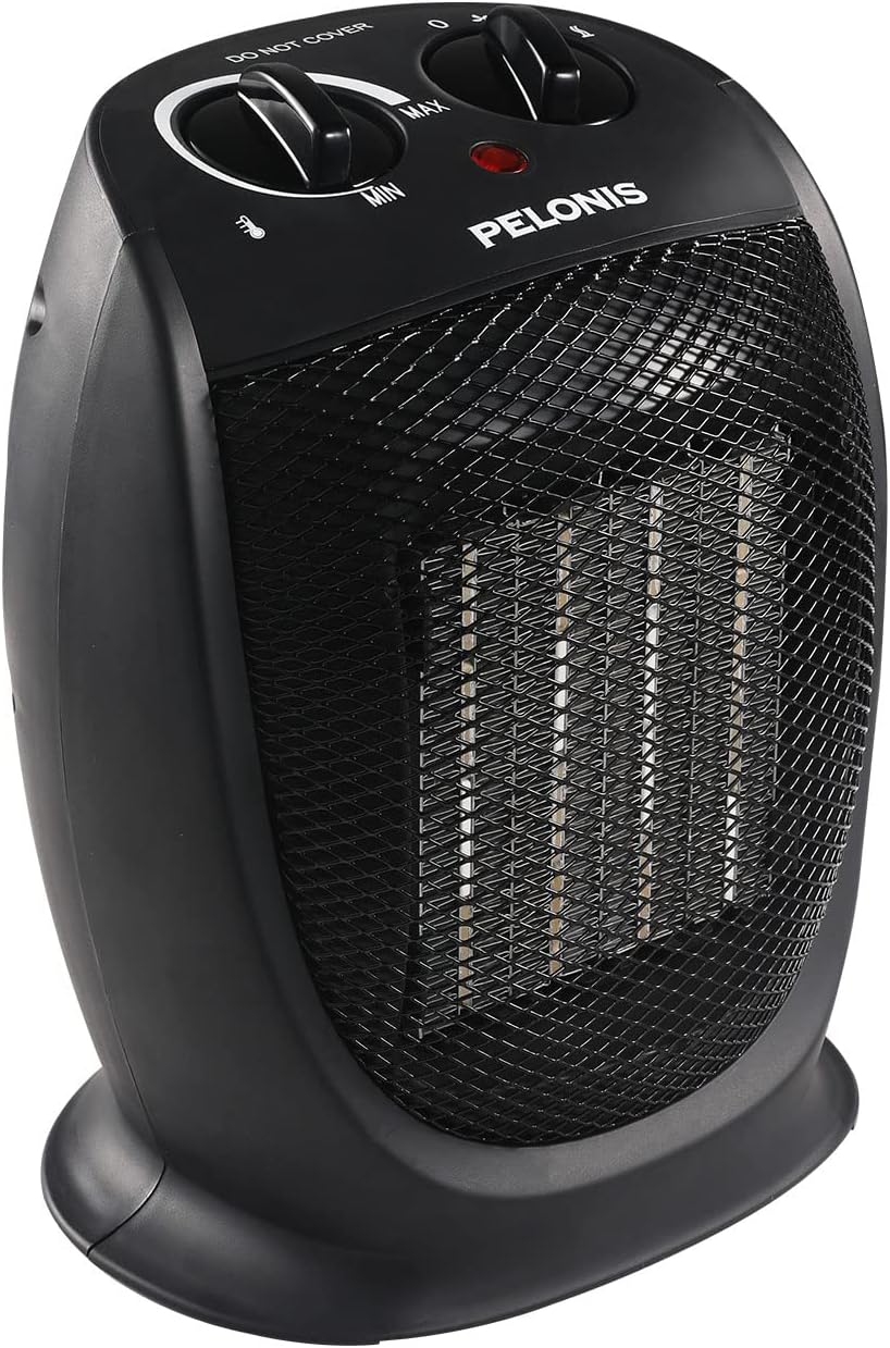 PELONIS PHTA1ABB Portable, 1500W/900W, Quiet Cooling & Heating Mode Space Heater for All Season, Tip Over & Overheat Protection,for Home, Office Personal Use, Black, 7 x 5.82 x 8.54 inches
