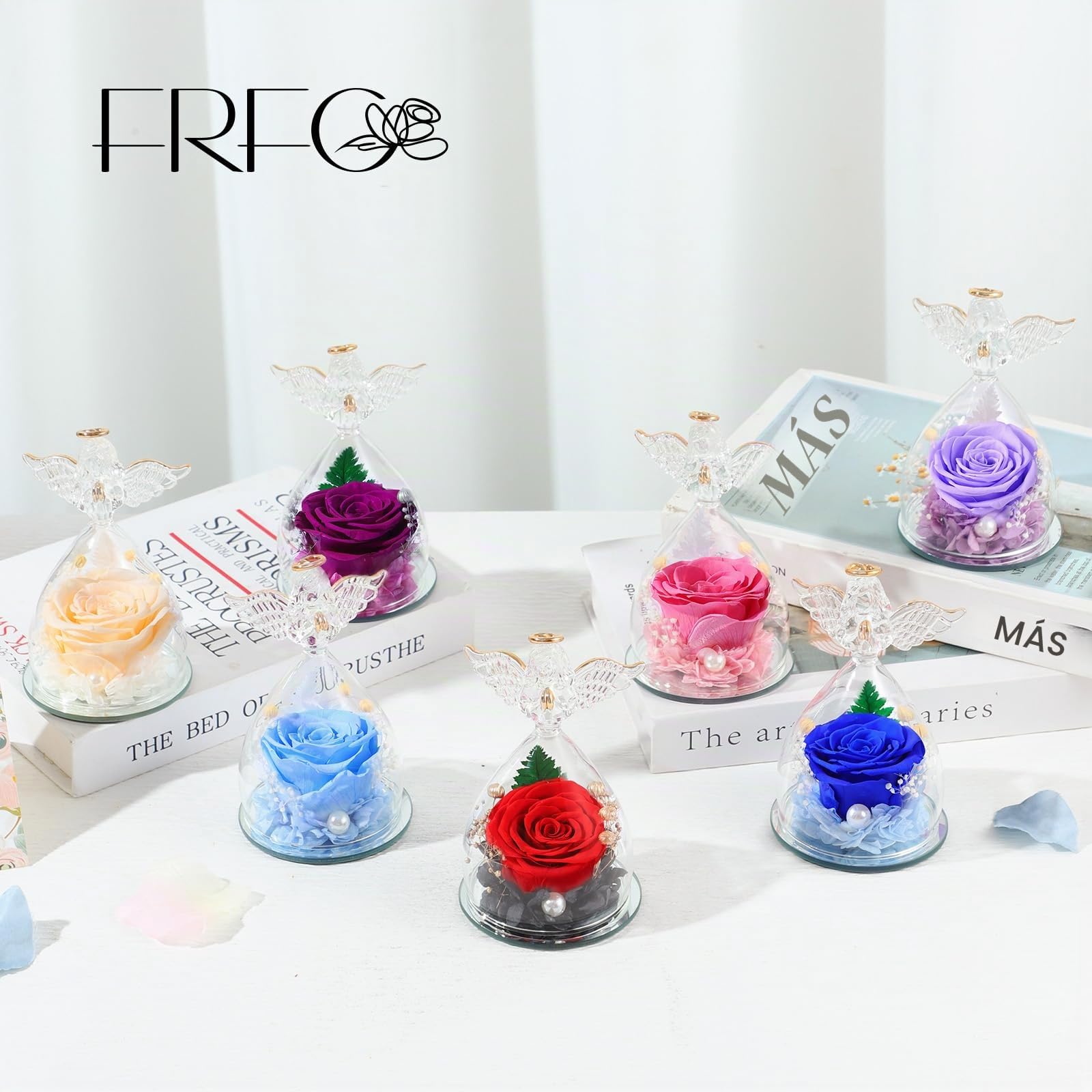 Regalos de Angel Rosa Eterno para Mujeres, Regalos Originales para Madres, Rosas Preservadas en Figuras de Angel de Vidrio, Angeles de Flores para Mamá, Abuela, Esposa, Hermana, Novia (Rojo)