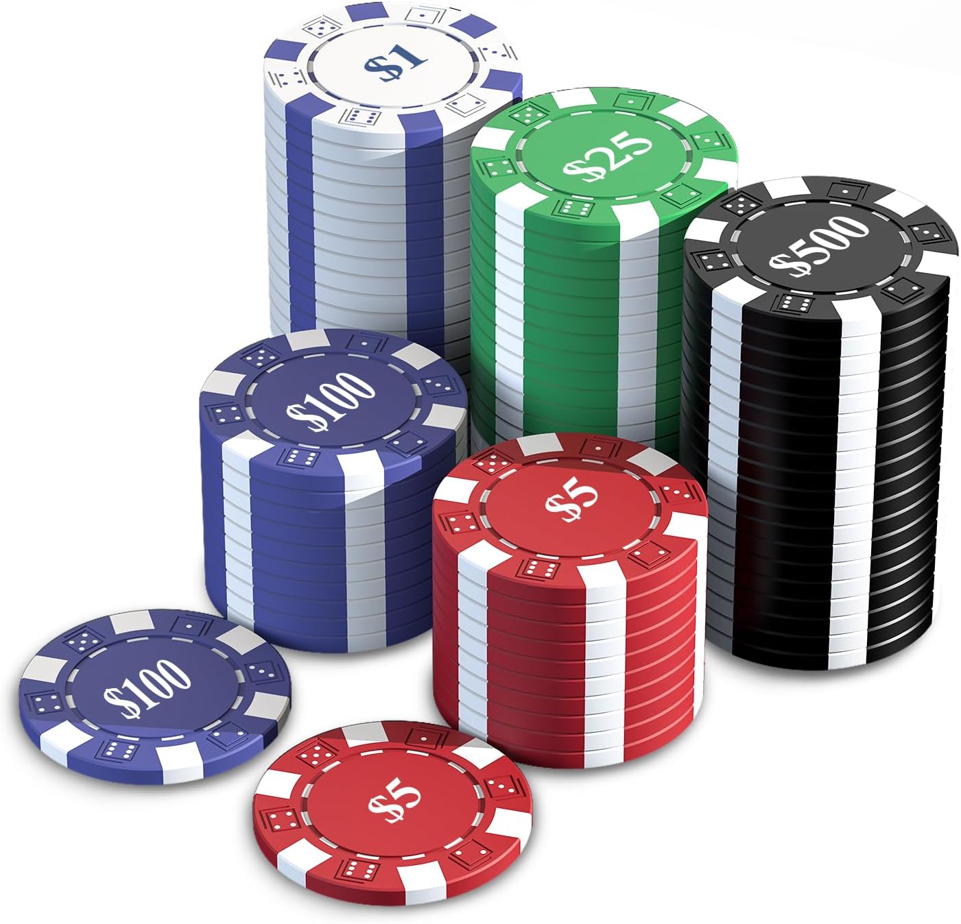 HEITOK 100 Piece Poker Chips 11.5g Iron Core Denominations Texas Holdem | Numbered values 1/5/25/100/500, storage box, refill stacks, Blackjack, board game counters, professional table setup