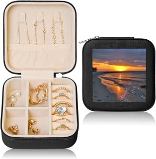 Travel Jewelry Box Leather Small Jewelry Organizer for Women,Portable Jewelry Case Sunset at Honeymoon Island State Park Display Storage Holder Boxes Mini Travel Case for Necklace Rings