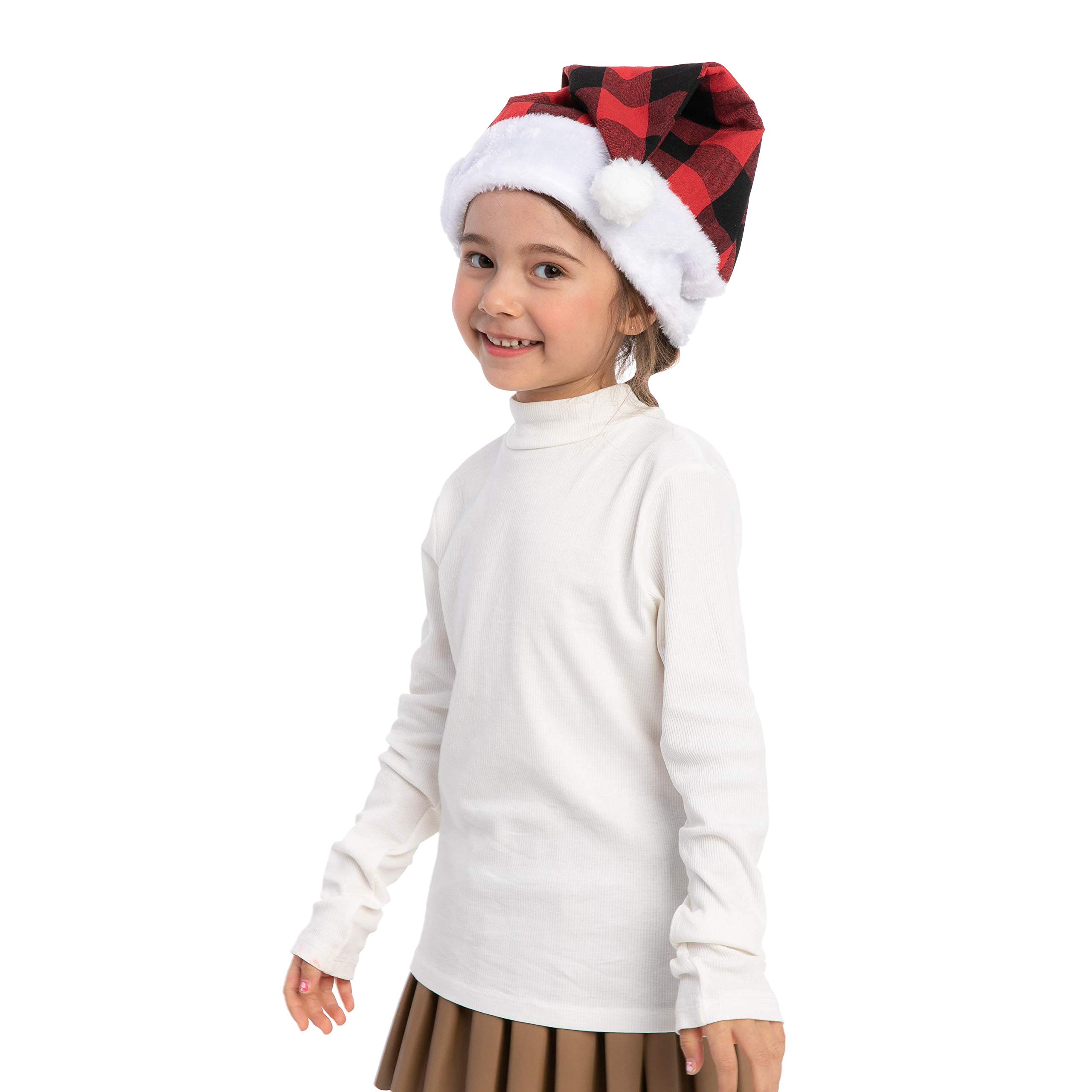JOYIN 6 Stück Weihnachtsmütze Plaid Weihnachtsmütze Luxus Plüsch Hut für Weihnachtskostüme, Weihnachtsfeierzubehör, Urlaubsparty-Gastgeschenke