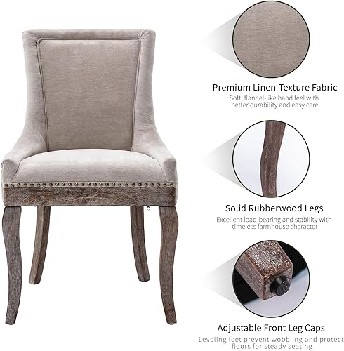 Miniatura 5 de Sillas de Comedor - Juego de 4 sillas de comedor modernas, tapizadas de tela con respaldo alto con ribete de cabeza de clavo y patas curvadas de 01