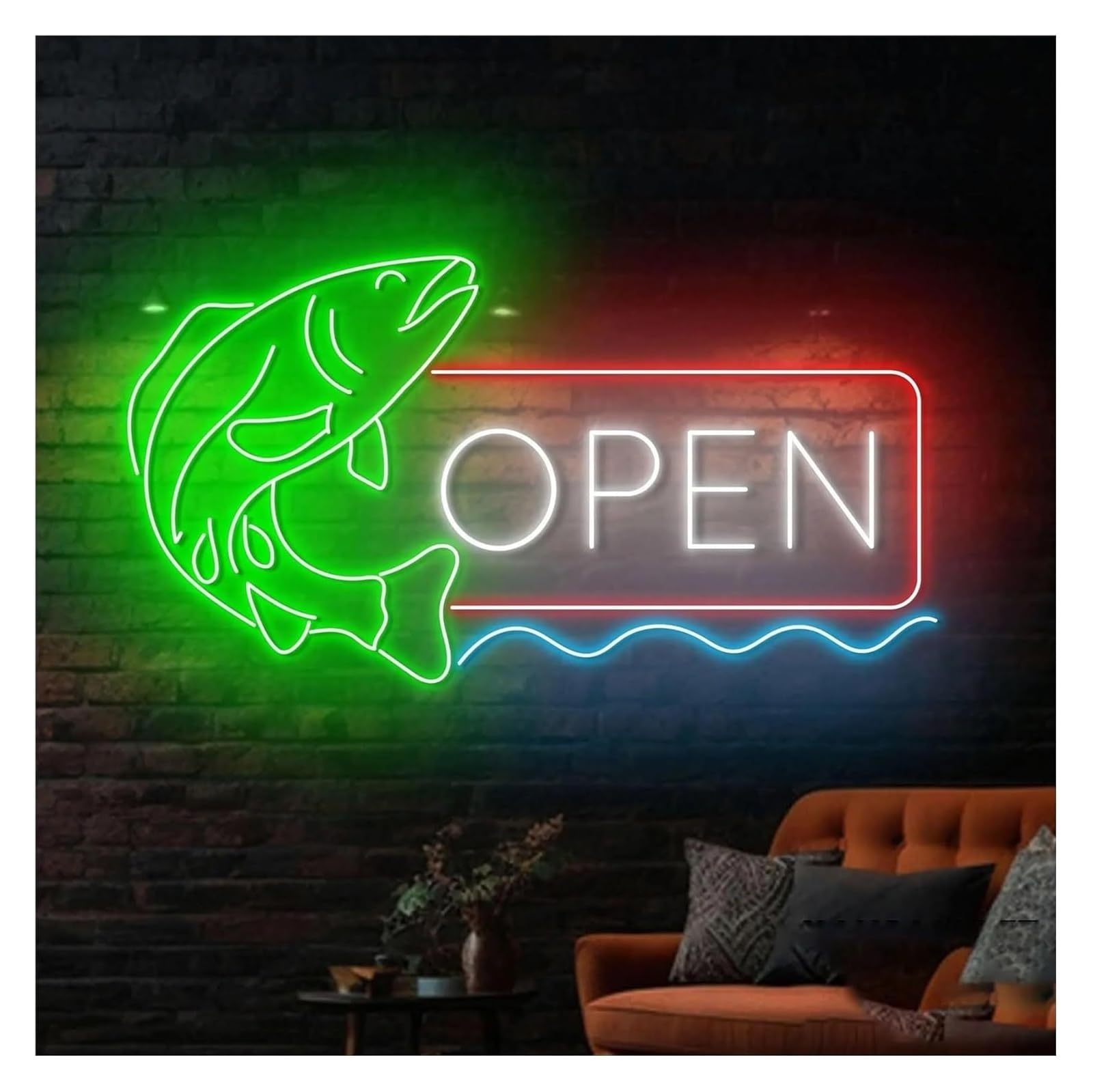 Néon Néon Enseignes lumineuses Decor Enseigne Au Poisson Ouvert Décoration