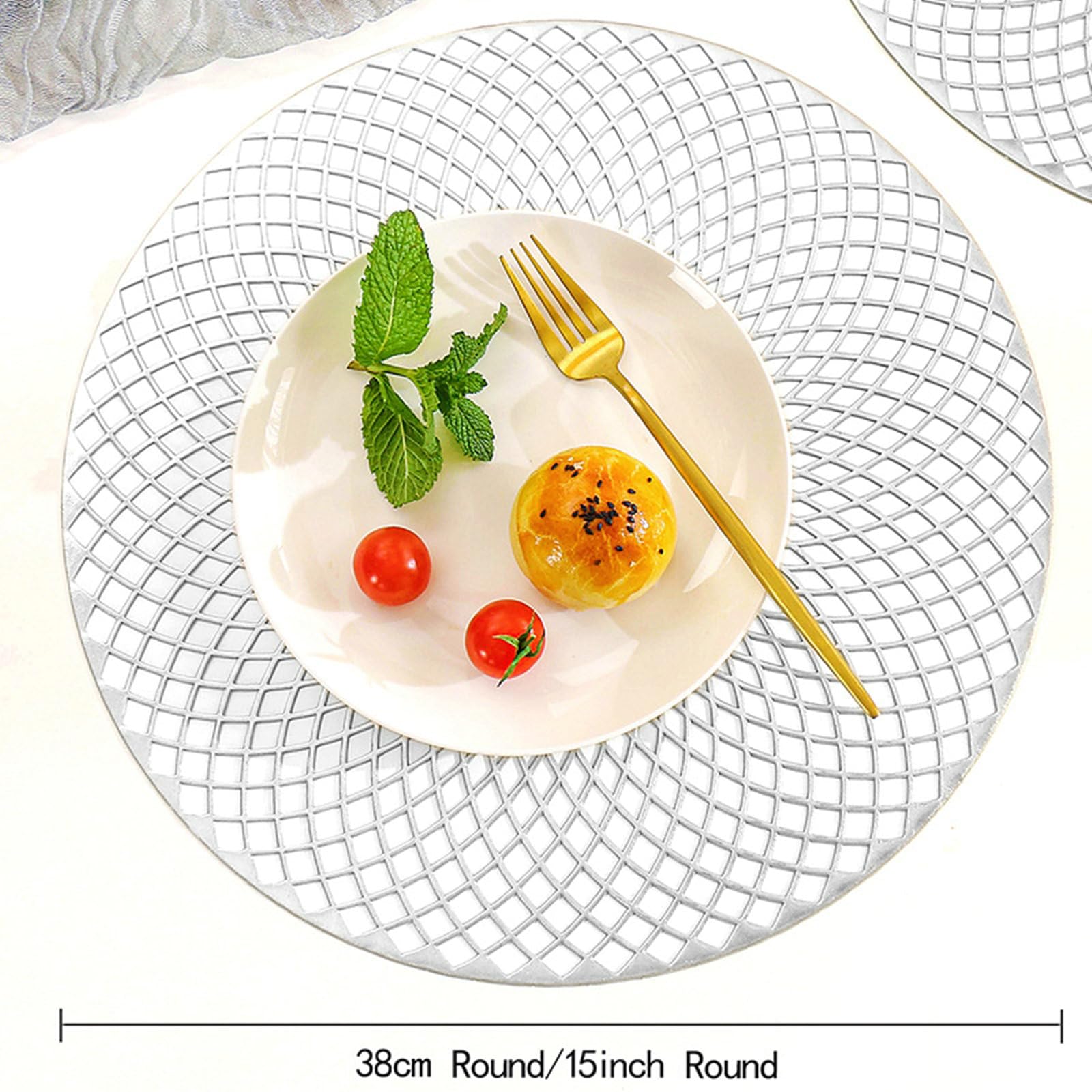 Manteles individuales de cocina redondos, juego de 6 manteles individuales americanos de cocina con motivo geométrico de rombos vacíos de estilo europeo, manteles individuales de PVC