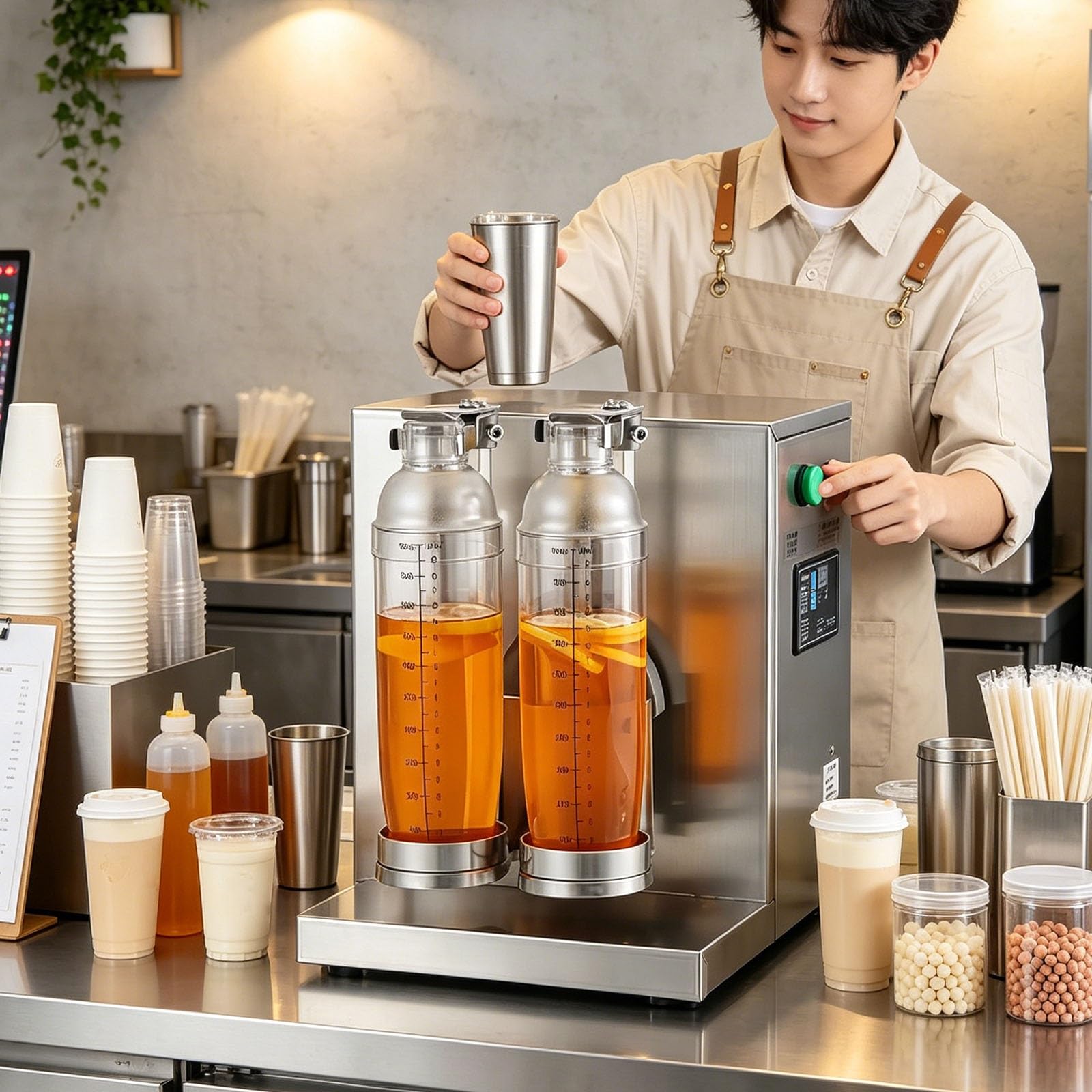 Coctelera de té con leche de 120W, máquina agitadora de té con leche de doble marco, acero inoxidable, 340RPM, for té con leche Boba