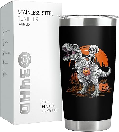 Vista 114 de Vaso de gato de terror con tapa, taza de película de terror de acero inoxidable de 20 onzas, taza de café única con gatos, Navidad, Halloween, Vaso