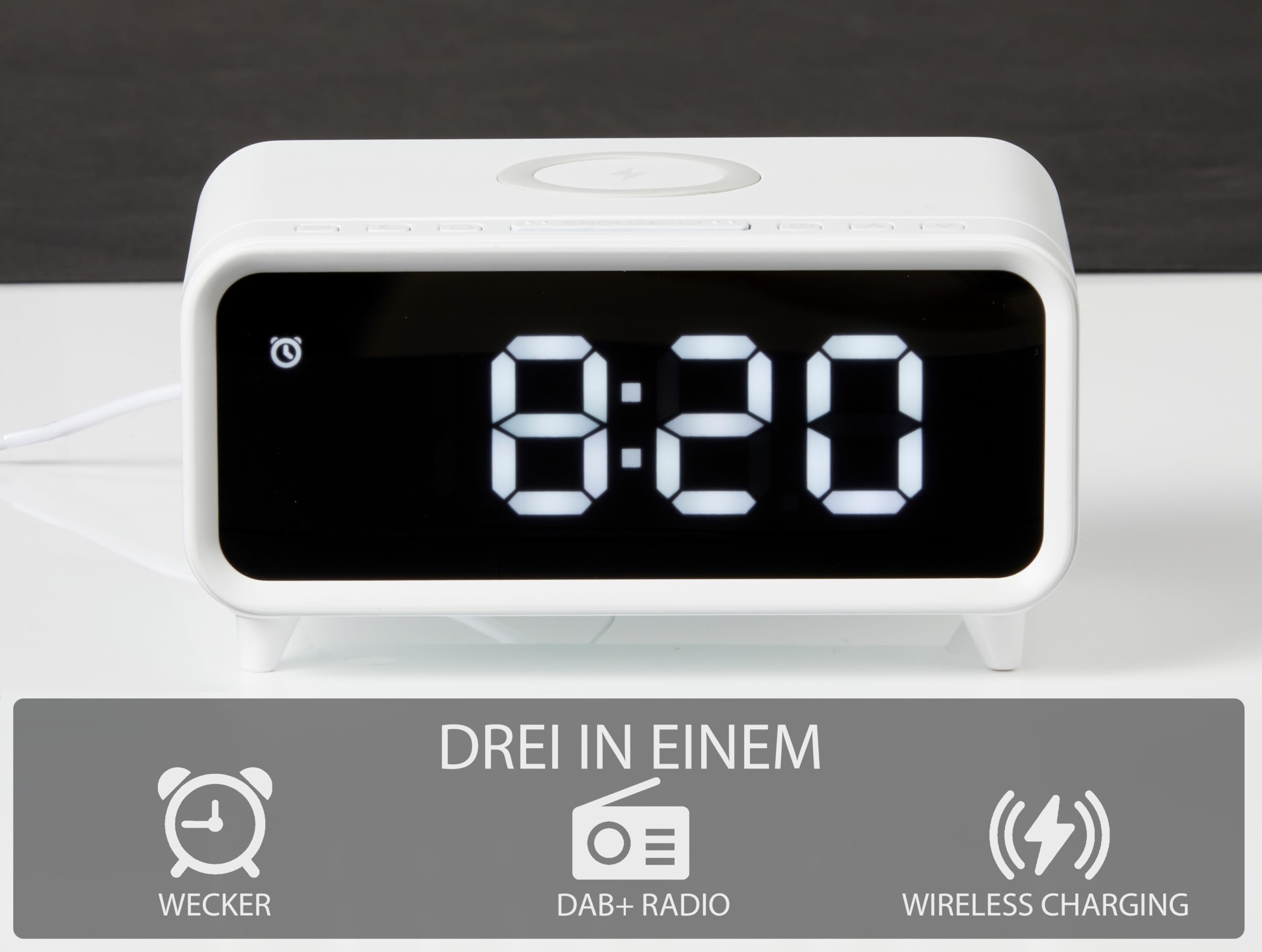 Northpoint Digitales DAB+ Radio mit Wecker Kabelloser Ladestation Nachtlicht und USB-Ladeanschluss 5W Wireless Charger Weiß