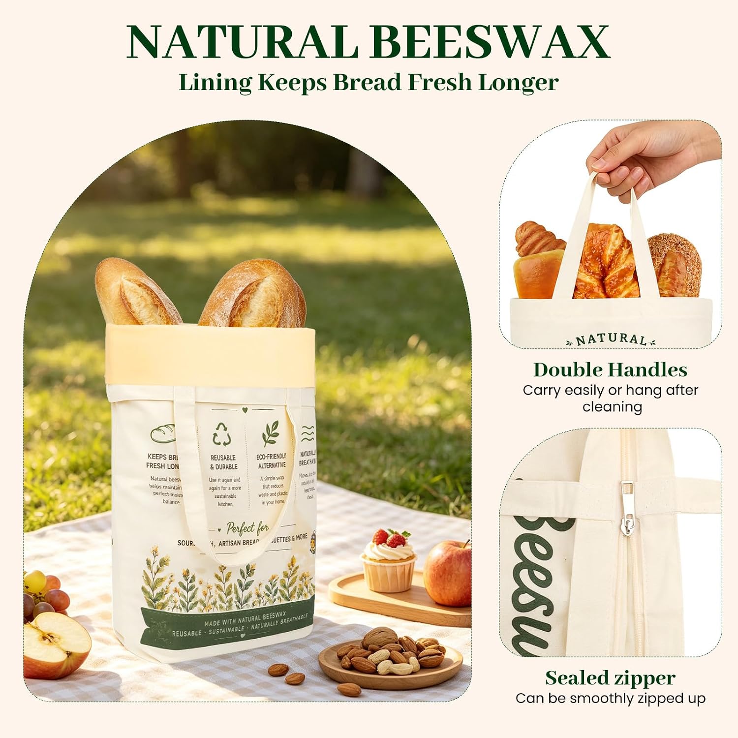 NZYNZY Beeswax Bread Bags, Reusable Bag, for Homemade Sourdough,2 Pack image 4