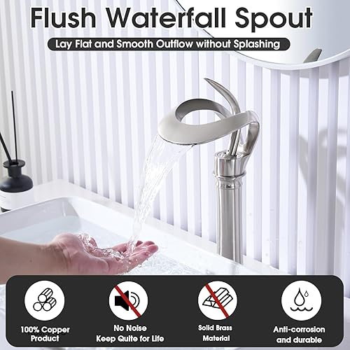 Miniatura 3 de AUU - Elegante grifo de lavabo de un solo mango, moderno grifo de baño de un solo orificio con línea de suministro de drenaje desplegable (níquel