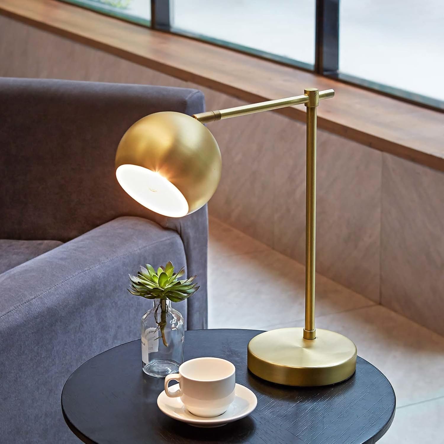 Globe Electric 18" Desk Lamp, Matte Brass Finish, Pivoting Shade, in-Line Rocker Switch, 10W LED Bulb Included, Vintage Glam Style, 52915