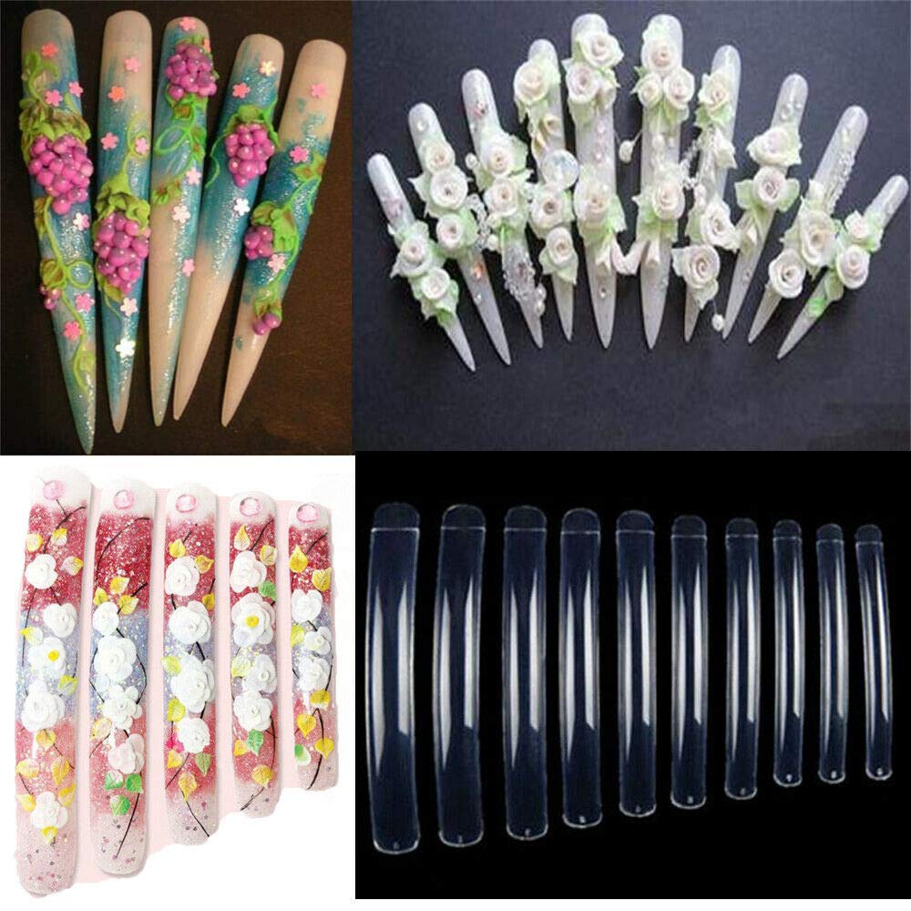 Yimart® 100pcs White/Clear/Natural Extra Long Curve Nail Tip UV Gel French Acrylic False Nail Art Salon long Tips (Natural)