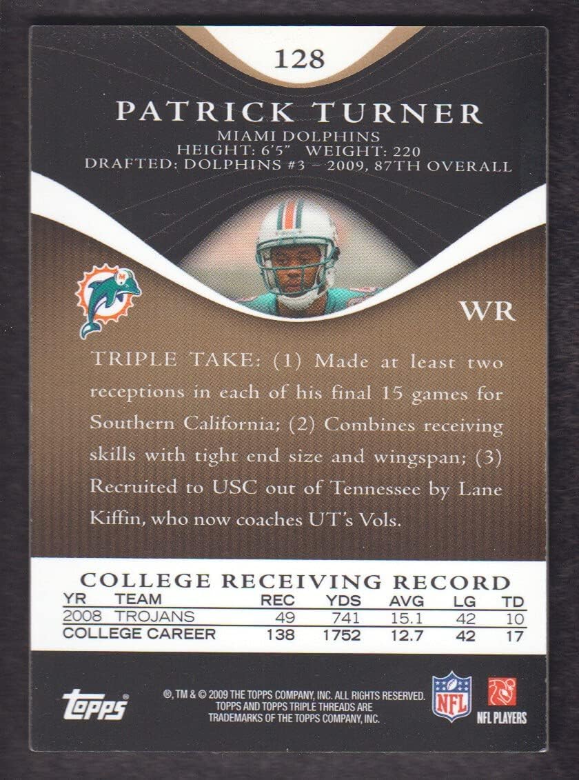 2009 Topps Triple Threads Football Gold #128 Patrick Turner Auto Jersey 10/15