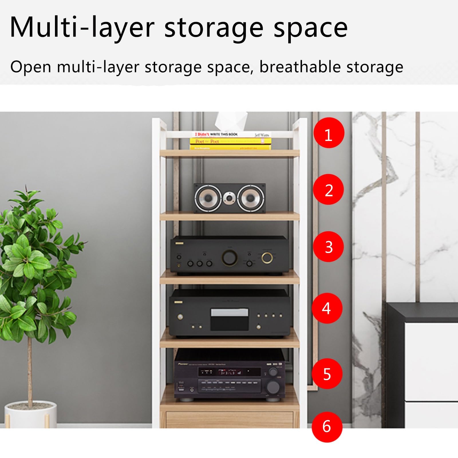 HiFi Mobile Stereo Rack 3 Tier AV Media Stand con Ruote Universali Giradischi in Legno Rack Audio Rack HiFi Mobili per Home Theater & Musica Appassionati di Noce