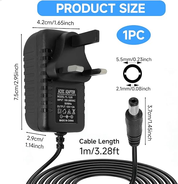 12V 2A Power Supply AC Adapter with 8 DC Plug Tips, Universal AC to DC Converter for LED Strip Lights, CCTV Camera, Router, TV Box and Other 12V Devices, 24W Max Output - 2